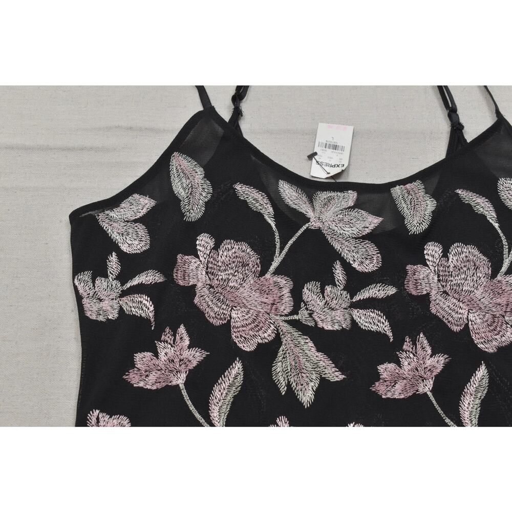 Express Black Mesh Floral Embroidered Bodysuit - Picture 4 of 8